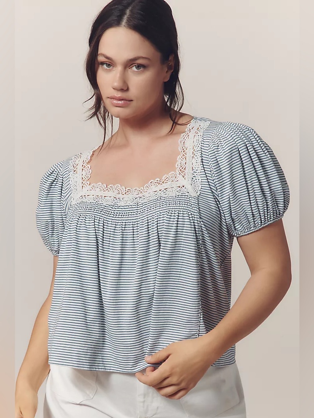 ✨NWT✨ Maeve Anthropologie Square-Neck Puff-Sleeve Swing Tee